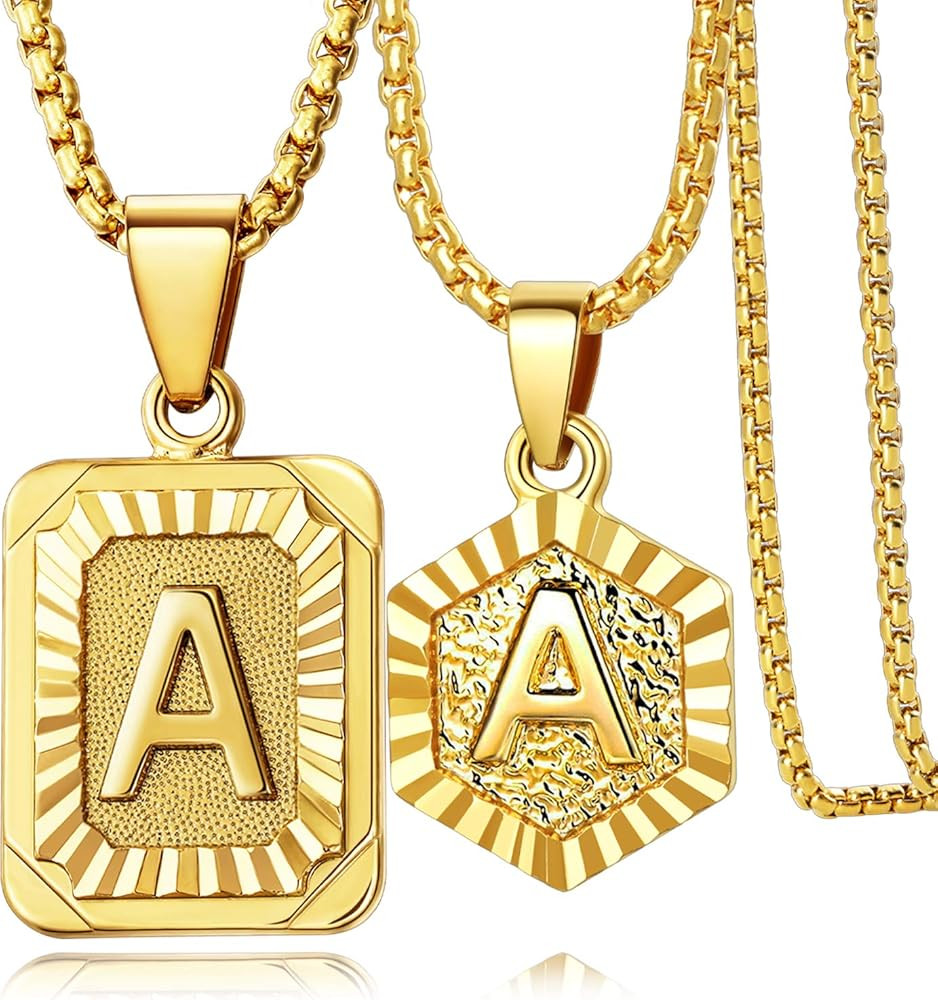 Initial Pendant Necklace Sets for Mens Womens, Square Hexagon Capital Monogram Letter Necklace Al... | Amazon (US)