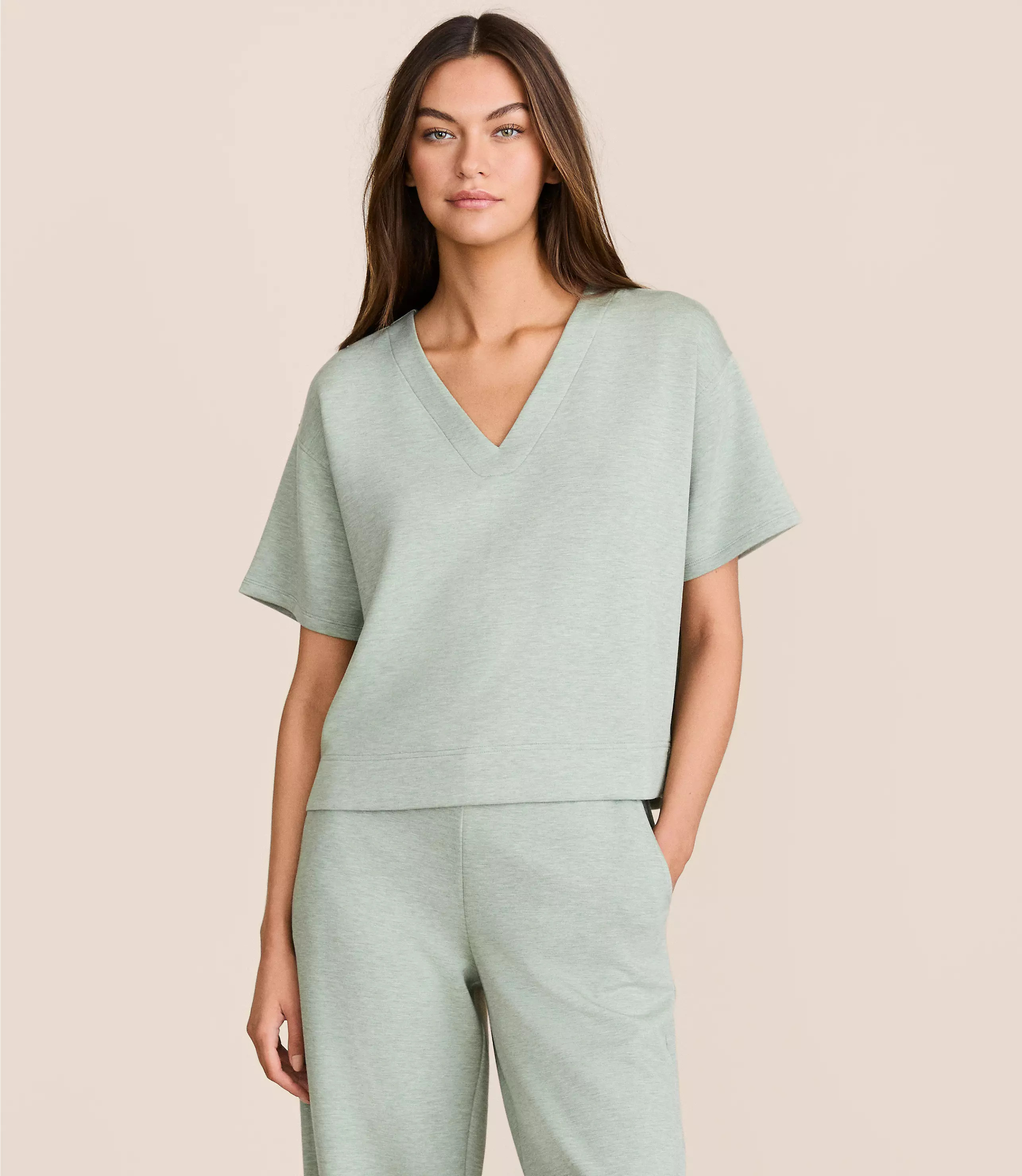 Lou & Grey Heathered Scubasoft Dolman V-Neck Tee | LOFT