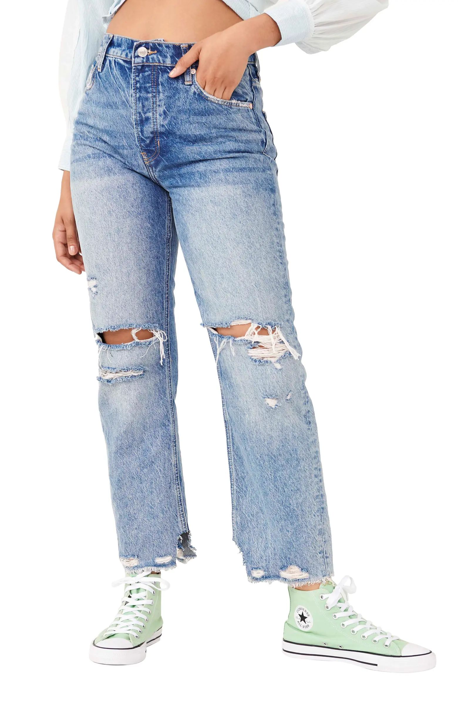 Free People Distressed Tapered Baggy Boyfriend Jeans | Nordstrom | Nordstrom