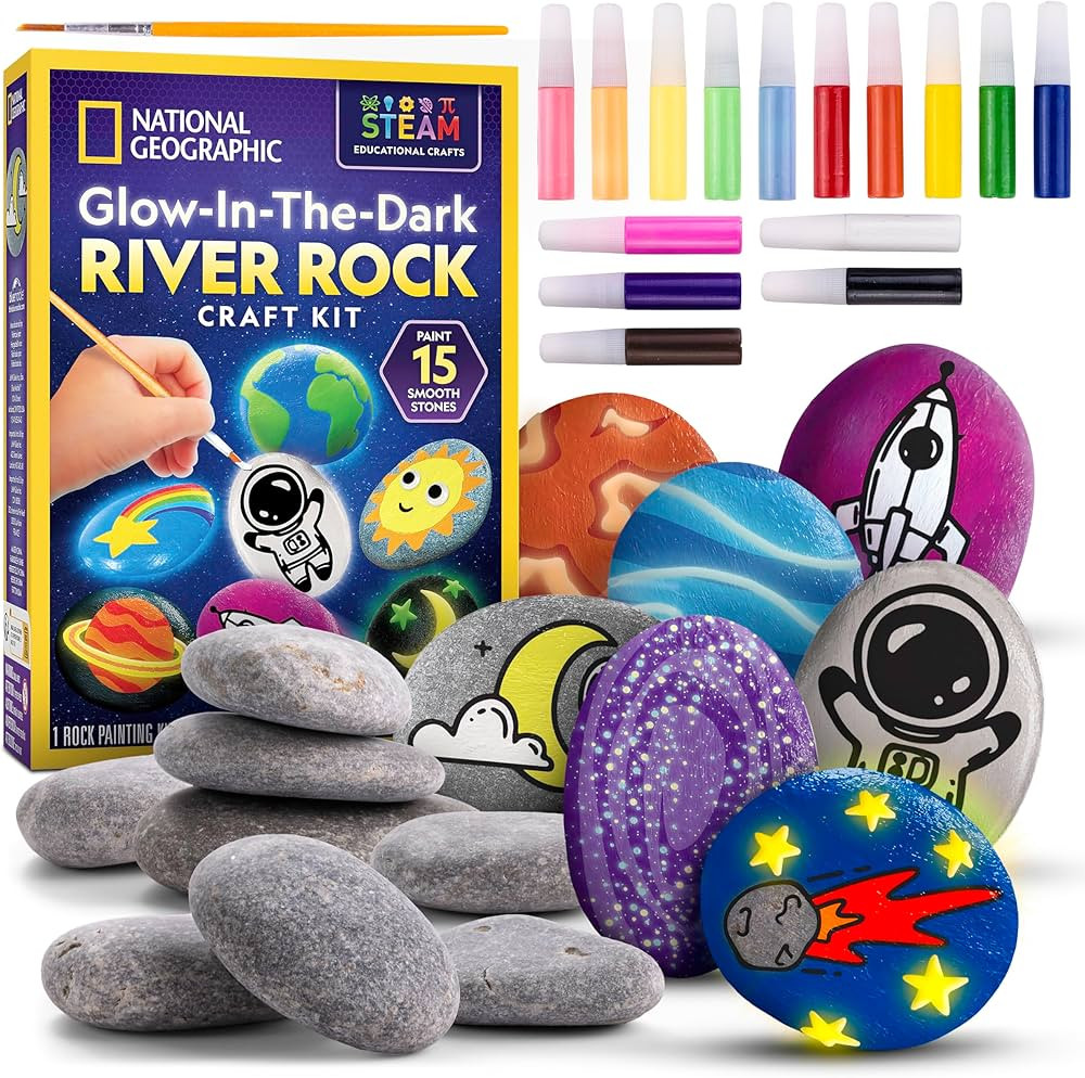 NATIONAL GEOGRAPHIC Glow in The Dark Rock Painting Kit - Crafts for Kids, Decorate 15 River Rocks... | Amazon (US)