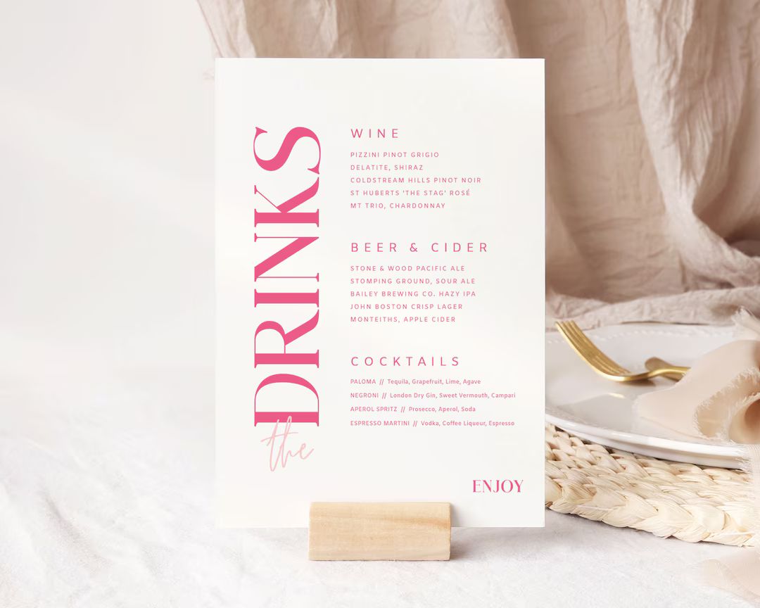 Printable Wedding Bar Sign Template Pink Wedding Decor - Etsy | Etsy (US)