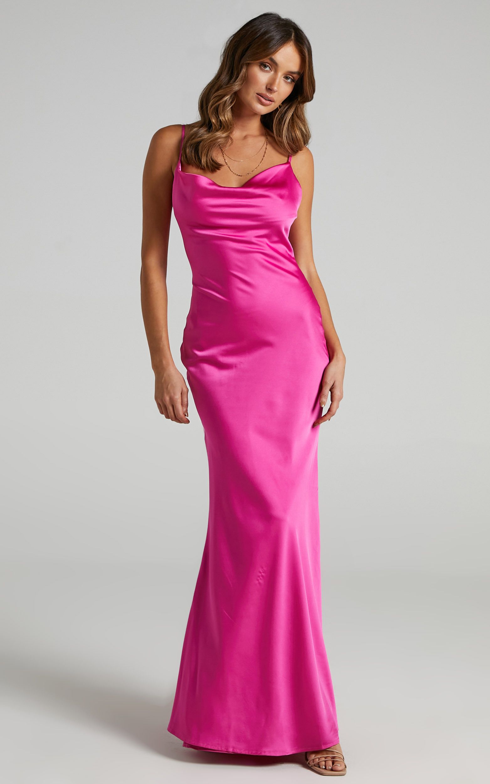 Lunaria Dress in Hot Pink Satin | Showpo - deactived