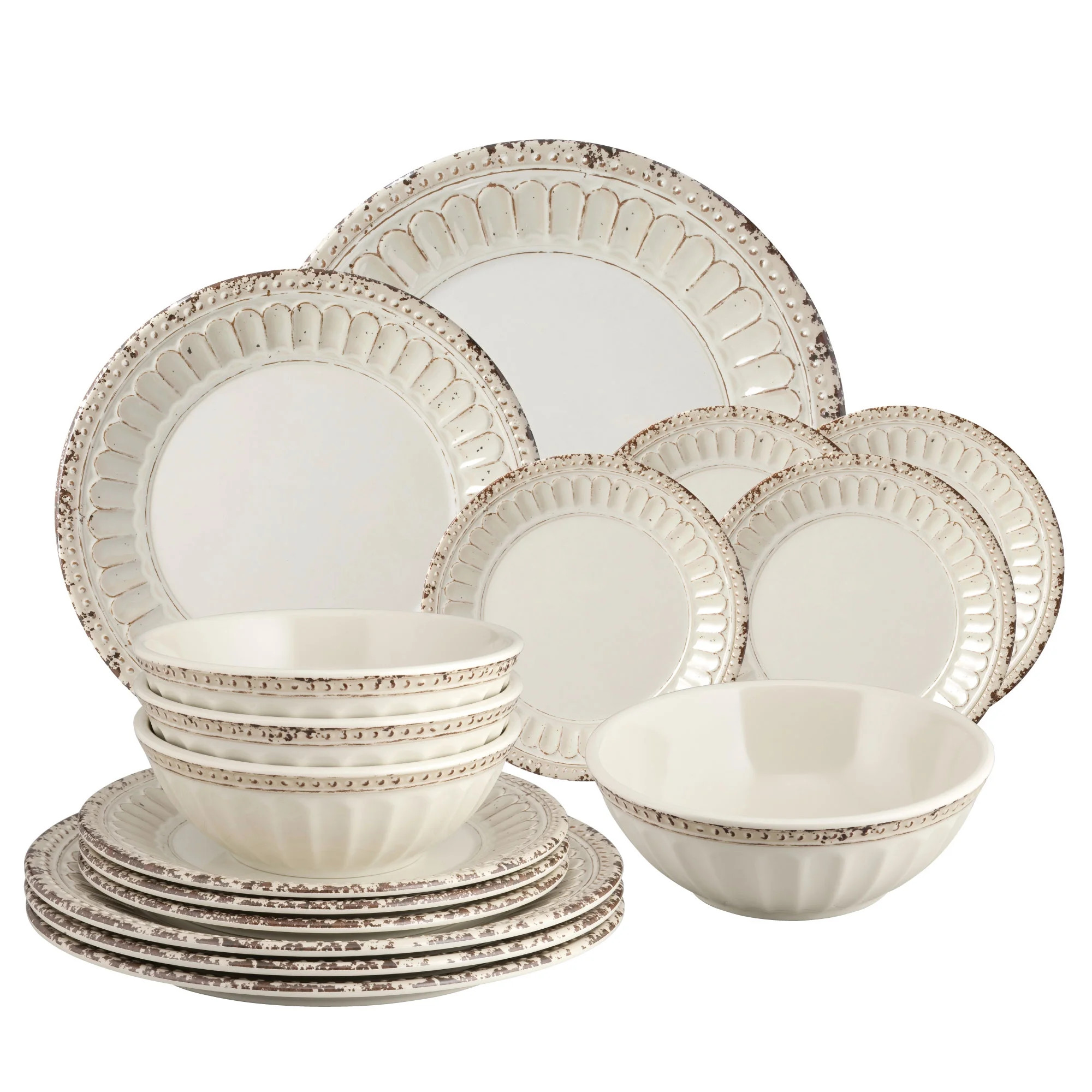 Gourmet Art 16-Piece Beaded Chateau Melamine Dinnerware Set, Sand, Service for 4. Includes Dinner... | Walmart (US)