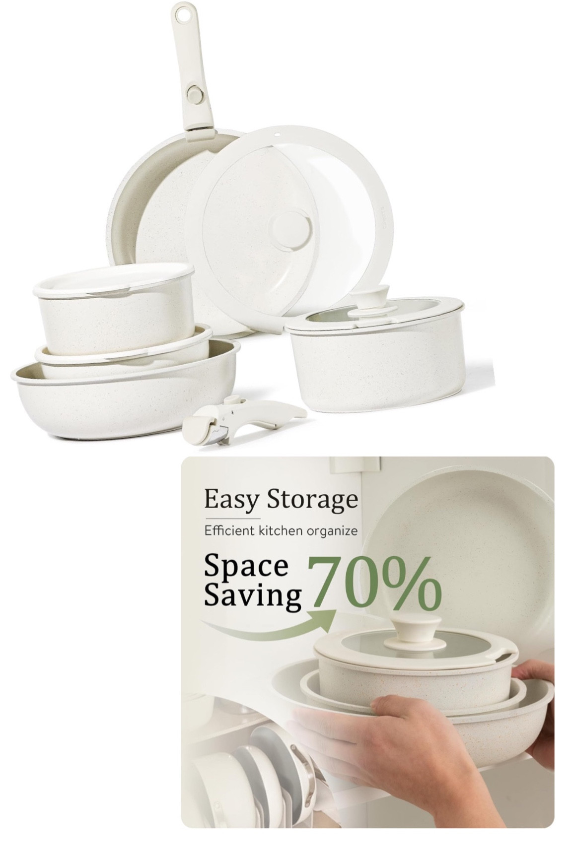 CAROTE 11pcs Pots and Pans Set, Nonstick Cookware Sets Detachable Handle, Induction RV Kitchen Set Removable Handle, Oven Safe, Cream White

#LTKsalealert #LTKhome #LTKfindsunder100