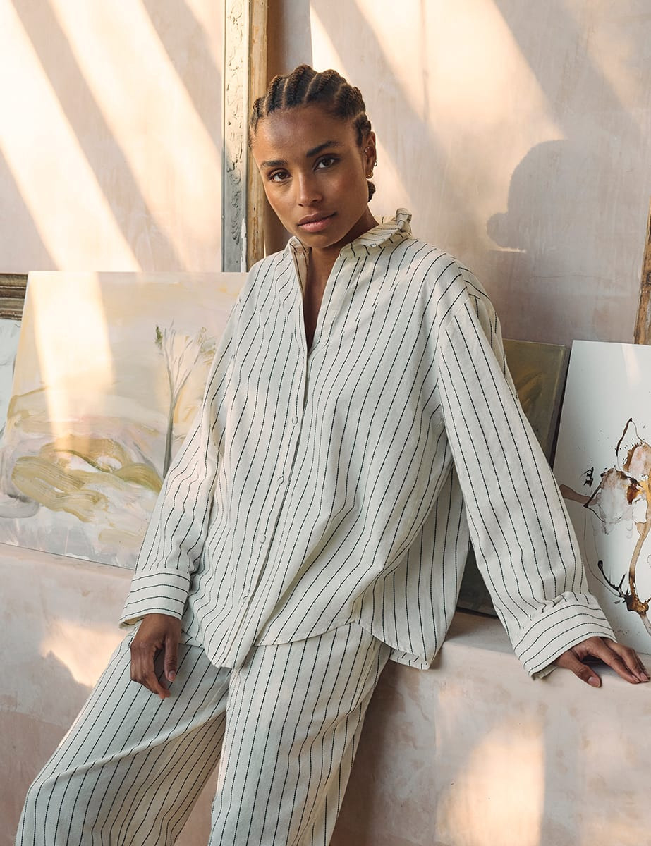 Cream Pinstripe Oversized Shirt | Nobody's Child