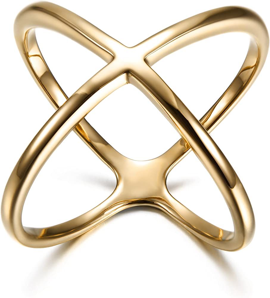 WISTIC Gold Statement Rings for Women Wide Bands Parallel Bar X Criss Cross Rings for Girls Fashi... | Amazon (US)