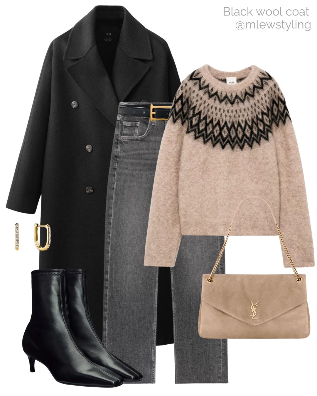 Winter outfit with a fair isle alpaca sweater 🖤

Tags: mango black wool coat, ysl suede shoulder bag, black leather ankle boots, black and gold belt, Mejuri gold earrings, capsule wardrobe, neutral aesthetic, elevated autumn outfit 

#LTKWorkwear #LTKHoliday #LTKSeasonal