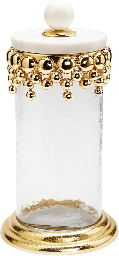 Classic Touch Decorium Hammered Glass Canister with Gold Detail and Marble Lid | Amazon (US)