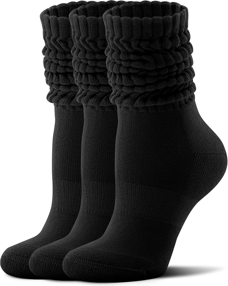 FITRELL Slouch Socks for Women, 3 Pairs Soft Cotton Knee High Scrunch Tube Boot Socks | Amazon (US)