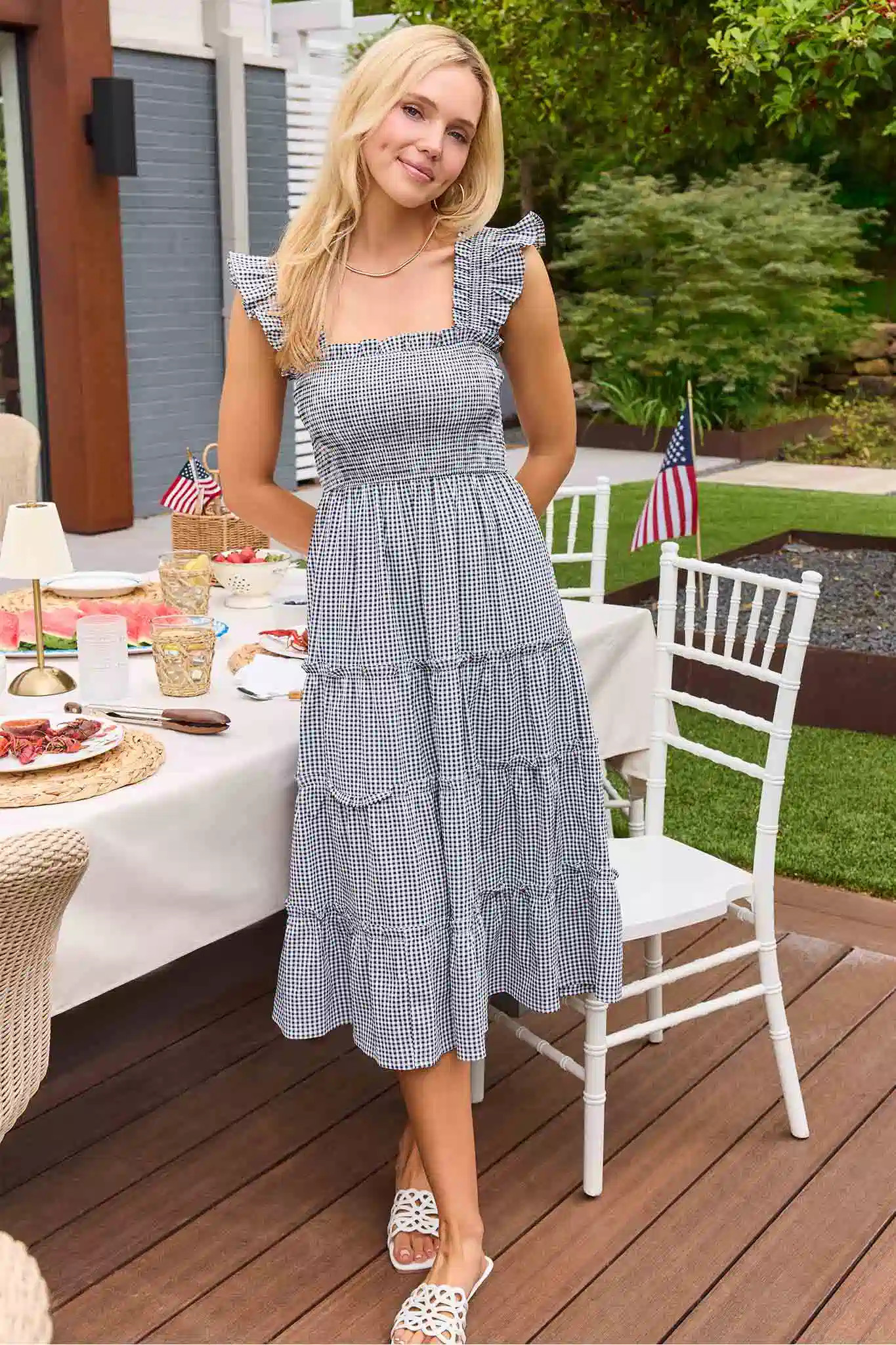 Alexandra Black Gingham Midi Dress | Avara