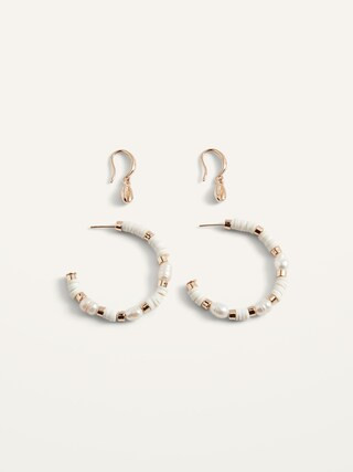 Gold-Toned Drop Earrings & Freshwater Pearl Hoop Earrings Set for Women | Old Navy (CA)