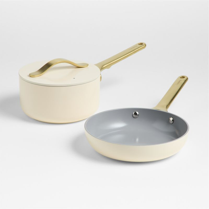 Caraway Home Cream Mini Cookware Duo with Gold Hardware + Reviews | Crate & Barrel | Crate & Barrel