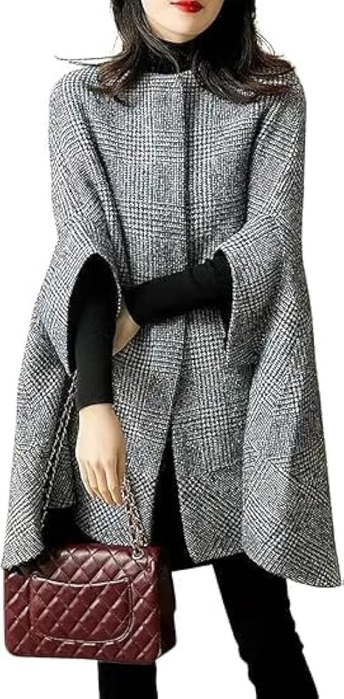 SOMTHRON Women's Elegant Plaid Poncho Single Breasted 3/4 Sleeve Wool Blend Winter Cape Cloak Coa... | Amazon (US)