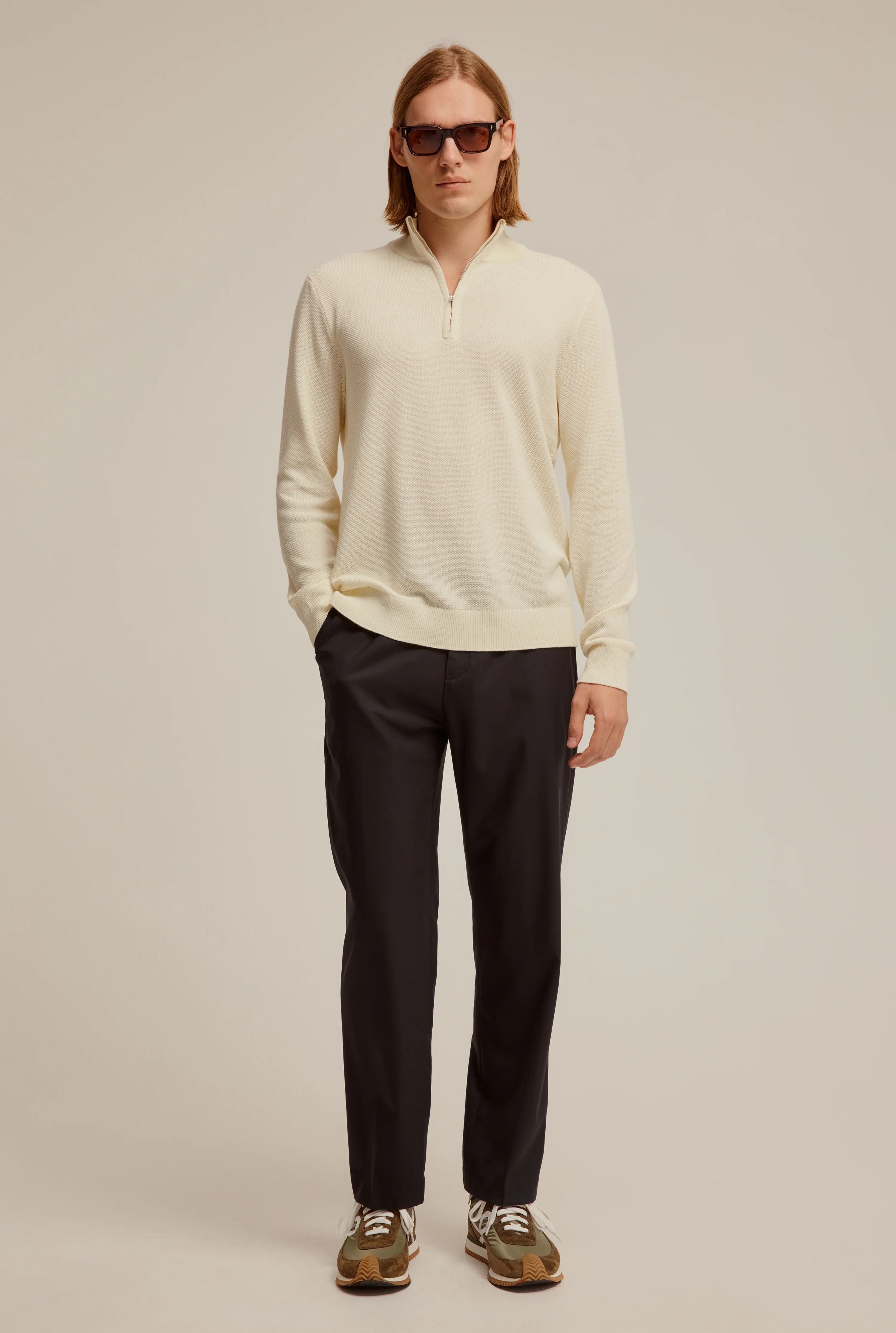 Cotton Pique Quarter Zip Sweater | Venroy AU