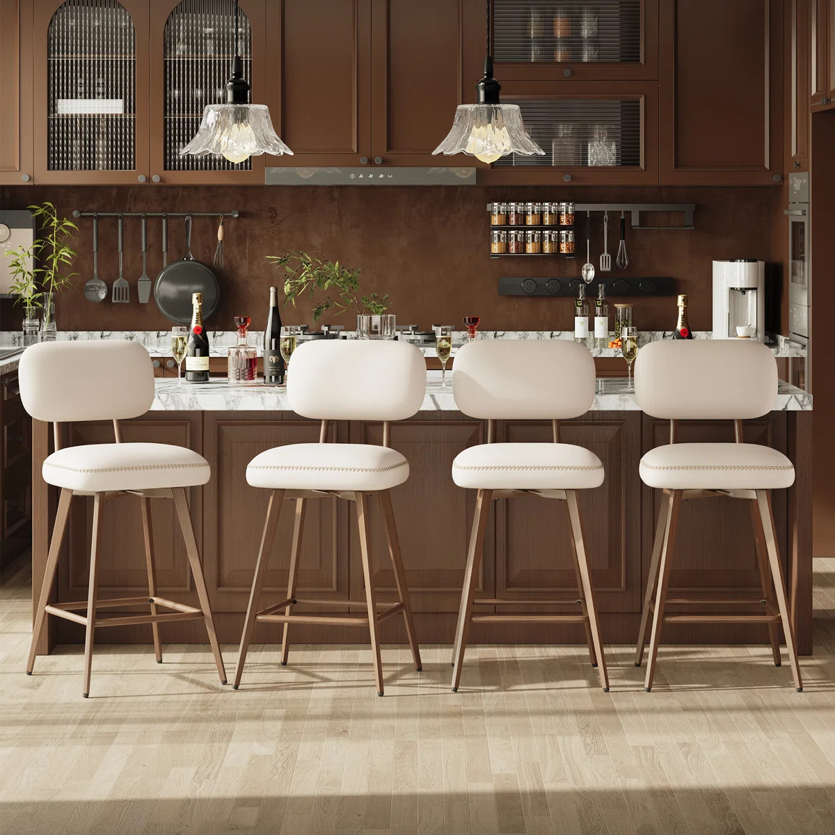 Modern Swivel Upholstered Counter Stools with Metal Frame (Set of 4) | Wayfair North America