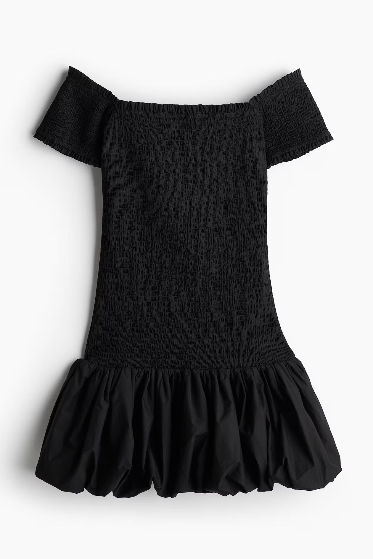 Gesmoktes Off-Shoulder-Kleid - Kurzarm - Kurz - Schwarz - Ladies | H&M AT | H&M (DE, AT, CH, NL, FI)