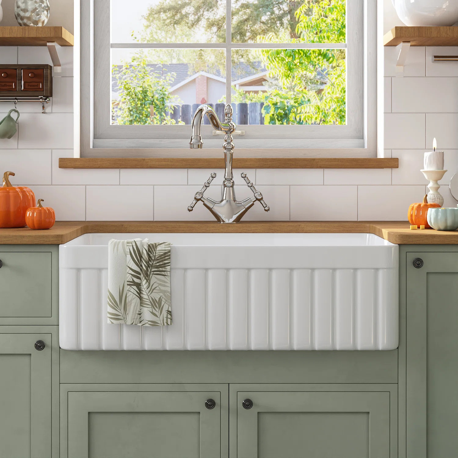 Solstice 33" L x 18" W Fireclay Farmhouse Kitchen Sink with Sink Grid and Basket Strainer DV-1K50... | Wayfair North America