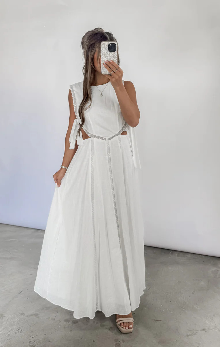 Oh My Darling Cutout Side Midi Dress - White | CK Squared Boutique