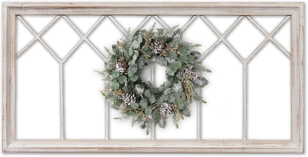 Sintosin Rustic Wood Window Frame Wall Decor 40 x 20 inches, Hanging Washable White Farmhouse Fau... | Amazon (US)