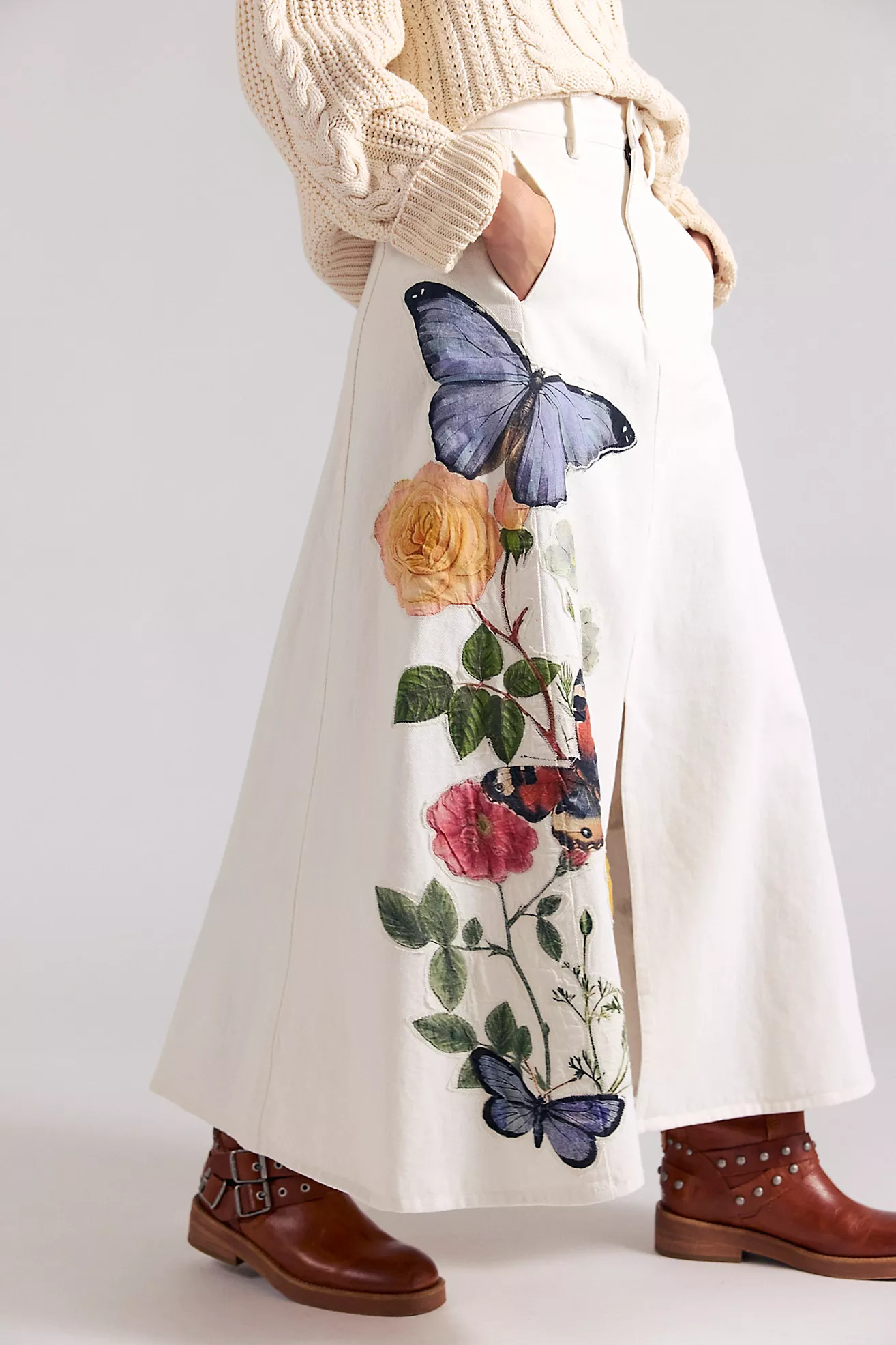 Denim And Bone Floral Denim Maxi Skirt | Free People (Global - UK&FR Excluded)