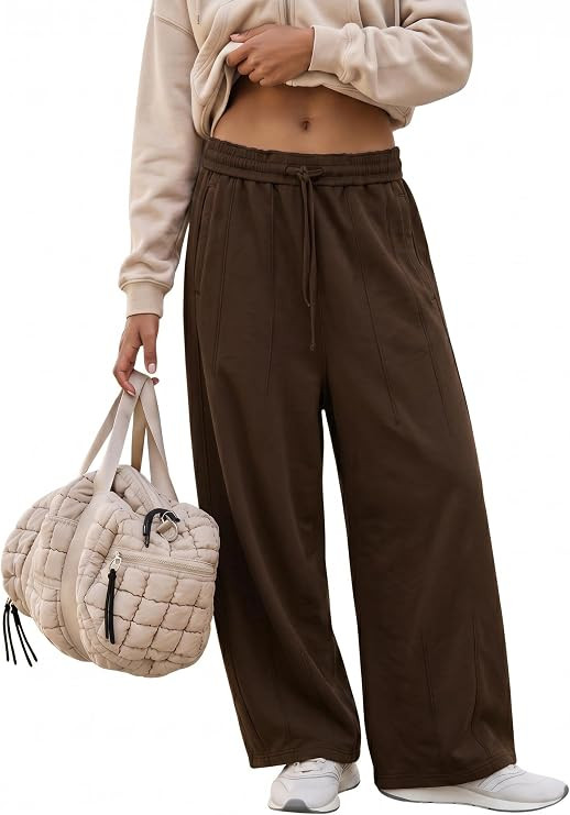 Hooever Women Low Rise Wide Leg Cotton Pants Drawstring Lounge Trousers | Elastic waistband all-d... | Amazon (US)