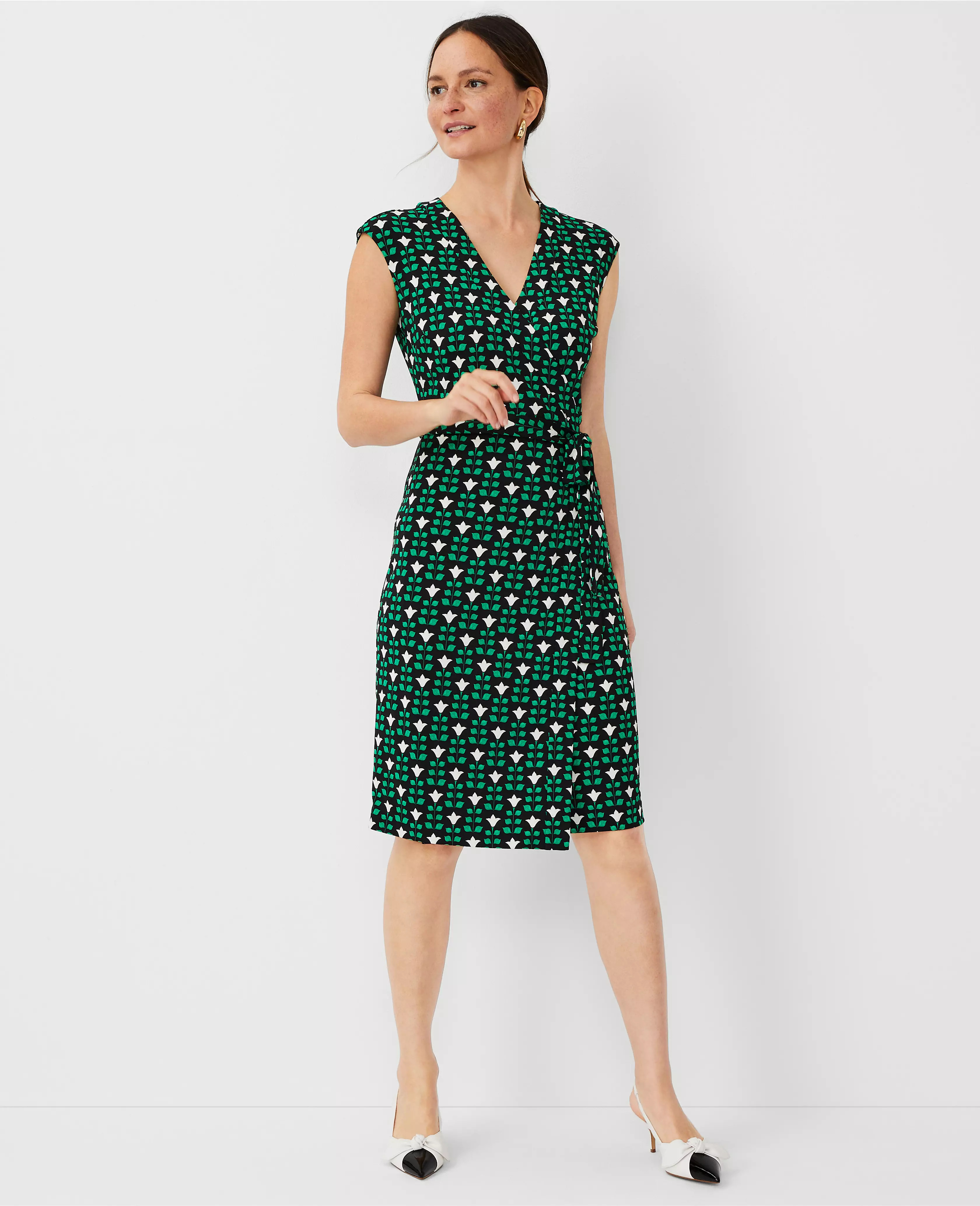 Floral Tile Sleeveless Wrap Dress | Ann Taylor (US)