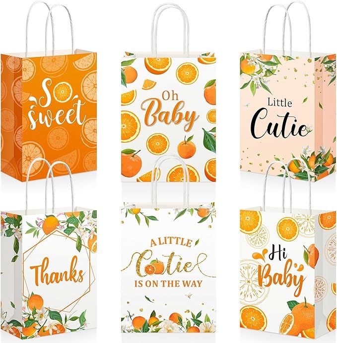 18 Pieces Little Cutie Party Treat Bags, Hey Cutie Goody Gift Bags with Handles Orange Theme Part... | Amazon (US)