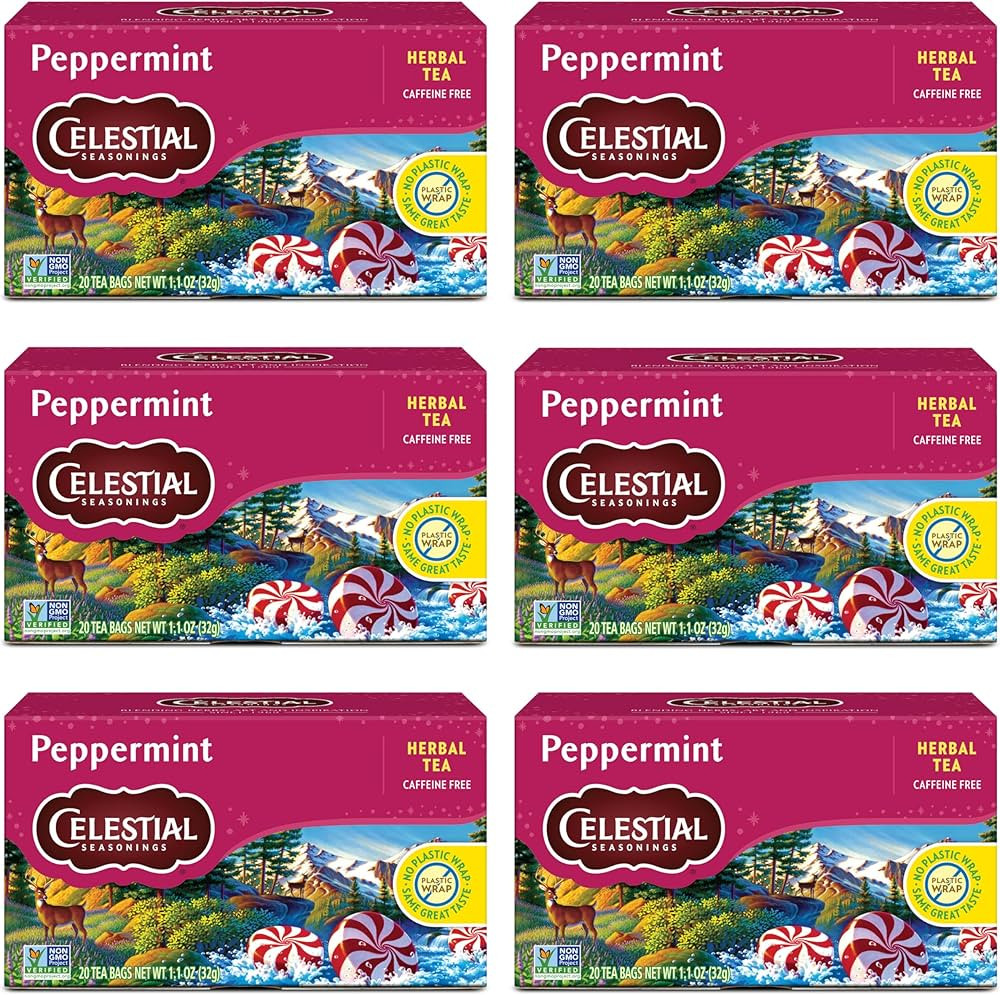 Celestial Seasonings Peppermint Herbal Tea, Caffeine Free, 20 Tea Bags Box, (Pack of 6) | Amazon (US)