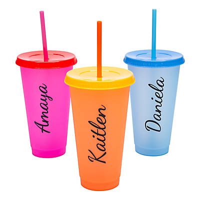 24 oz. Personalized Color-Changing Reusable BPA-Free Plastic Tumblers with Lids & Straws - 6 Ct. | Oriental Trading Company