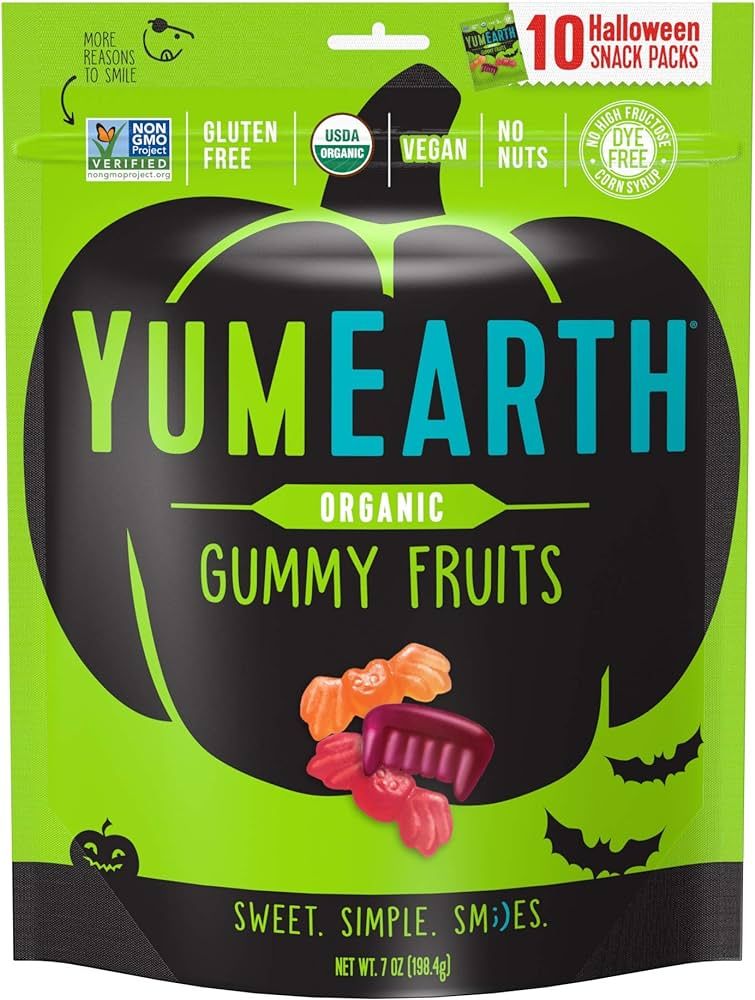 YumEarth Organic Halloween Gummy Fruits, 10 Snack Packs Per Bag | Amazon (US)