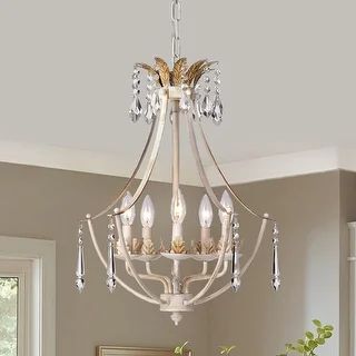 Antique White and Antique Gold 5-Light Glam Chandelier with Crystal | Bed Bath & Beyond