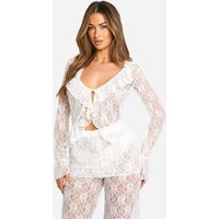 Womens Lace Tie Front Flare Sleeve Blouse - White - 8 | boohoo (US & Canada)