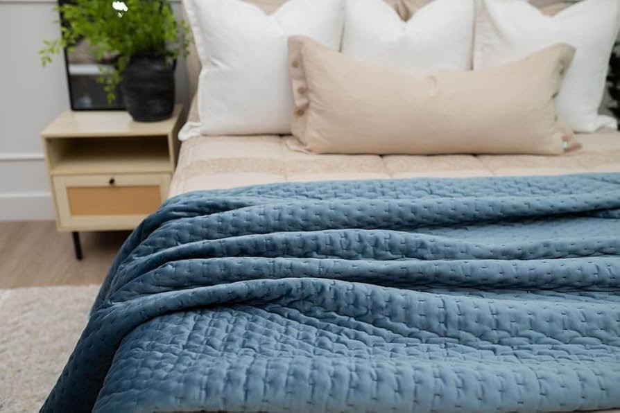 Beddy's Halston Blanket, Dual Sided Blue Velvet blanket with light blue Interior fabric, polyeste... | Amazon (US)