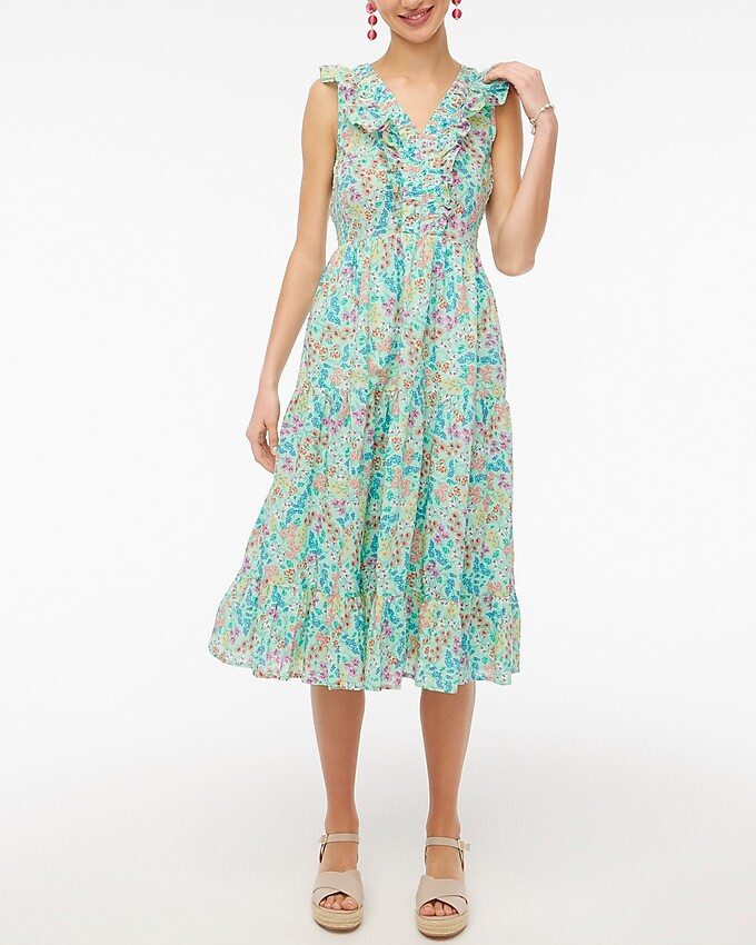 Printed V-neck smocked midi dress | J.Crew Factory