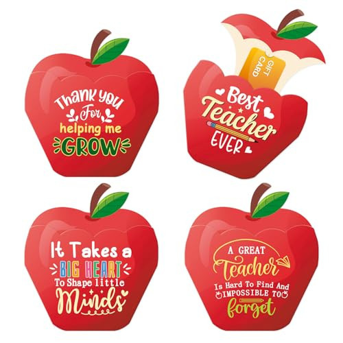 LIJUGITF Teacher Appreciation Gift Card Holders, 12 Pack Thank You Teacher Gift Card Sleeves for Teachers Appreciation Week, Teachers Retirement Gifts, End of Year, Back to School, 4 Unique Designs | Amazon (US)