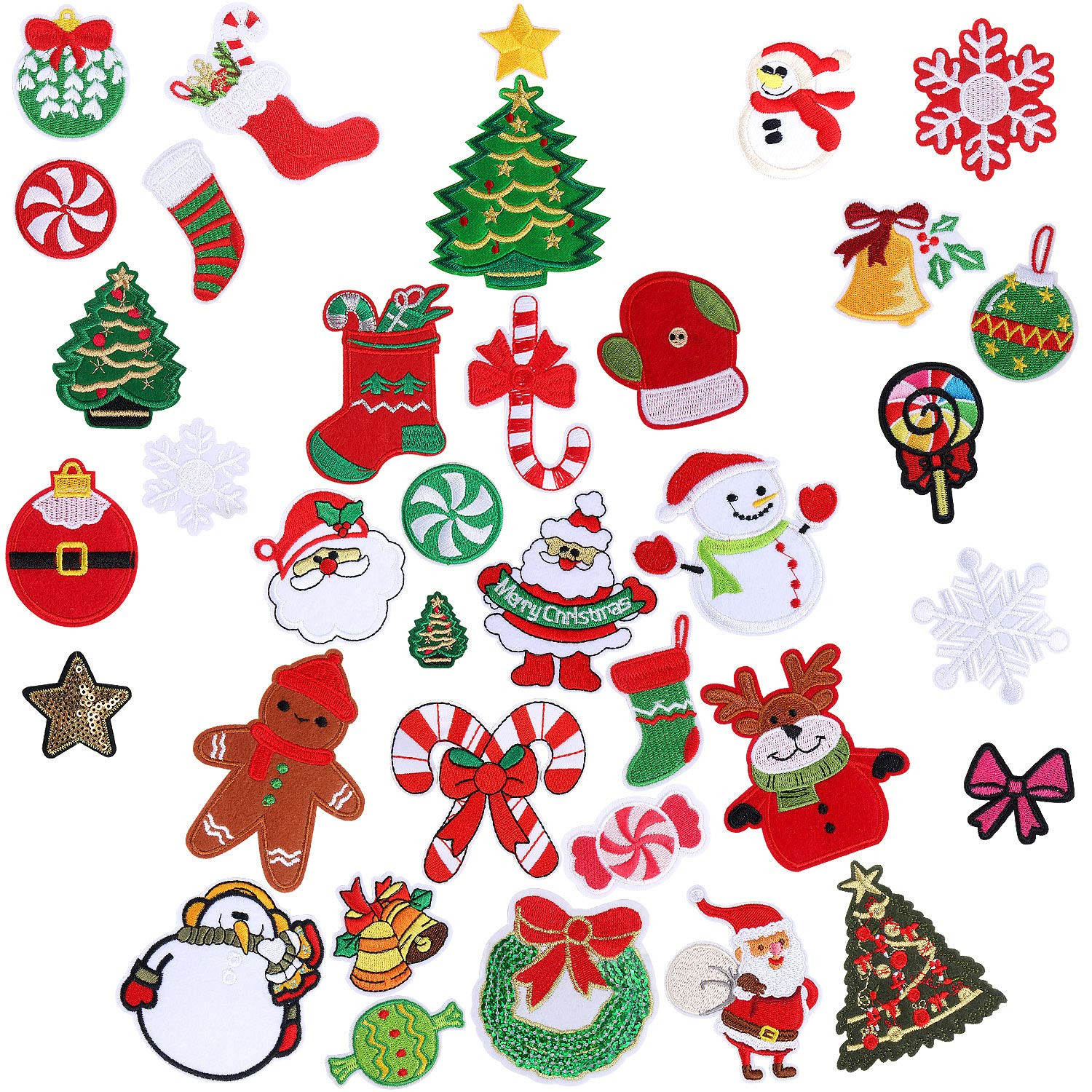36pcs Christmas Iron on Patches Embroidered Sew Applique Repair Patch for Craft, Clothing, Decora... | Amazon (US)