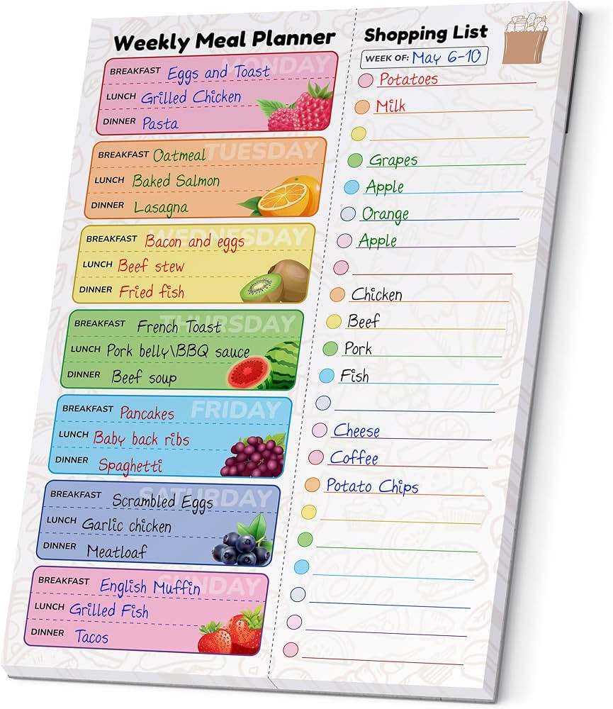 Weekly Meal Planner (Fruit, 7 x 10”), Magnetic Notepad for Refrigerator, Weekly Menu Planning P... | Amazon (US)