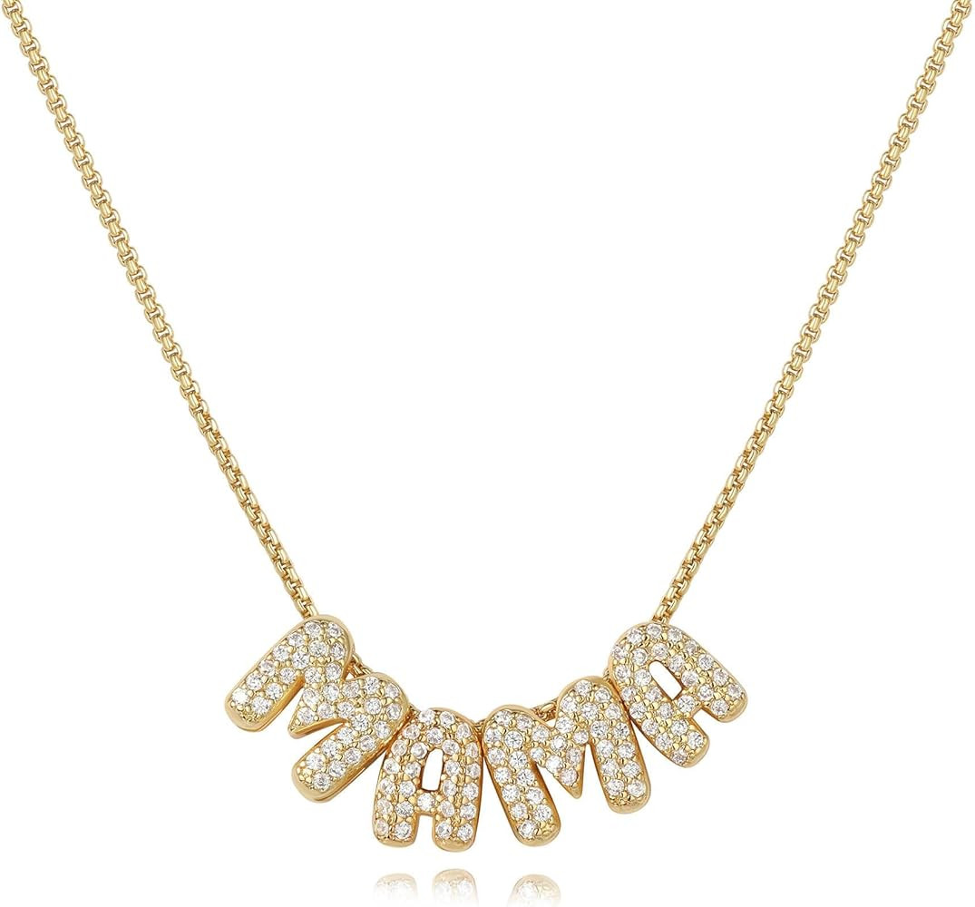 Custom Diamond Bubble 3D Letter Necklace Puffy Personalized Initial Charm with Zircon,18K Gold Pl... | Amazon (US)