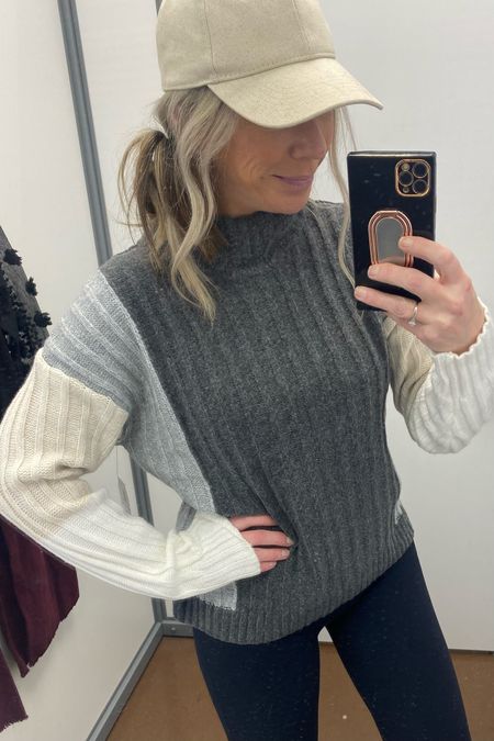 Walmart Time and Tru Women's Ribbed Mock Neck Sweater Sweater color block. Super soft and cozy wearing a small  

#LTKunder50 #LTKSeasonal #LTKstyletip