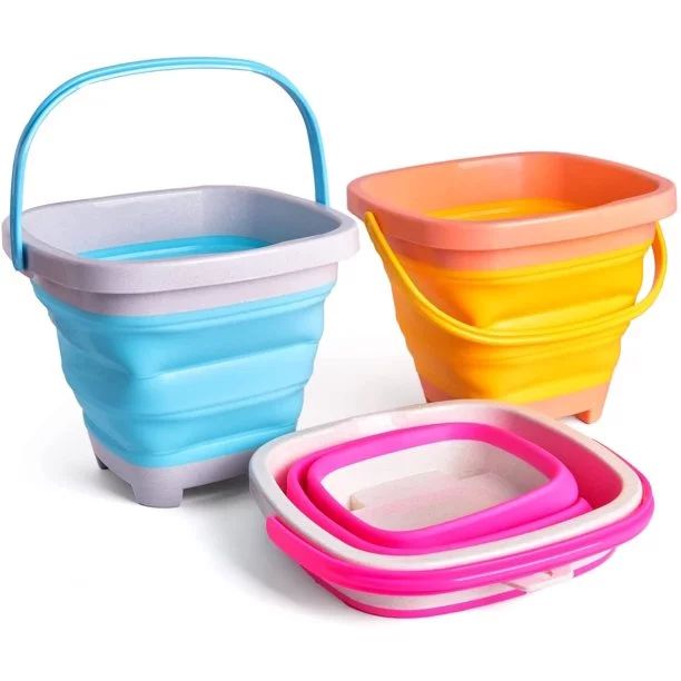 Fun Little Toys 3 PCs Bucket with Handle, Foldable Castle Mold Sand Buckets Pails, Beach Sand Toy... | Walmart (US)
