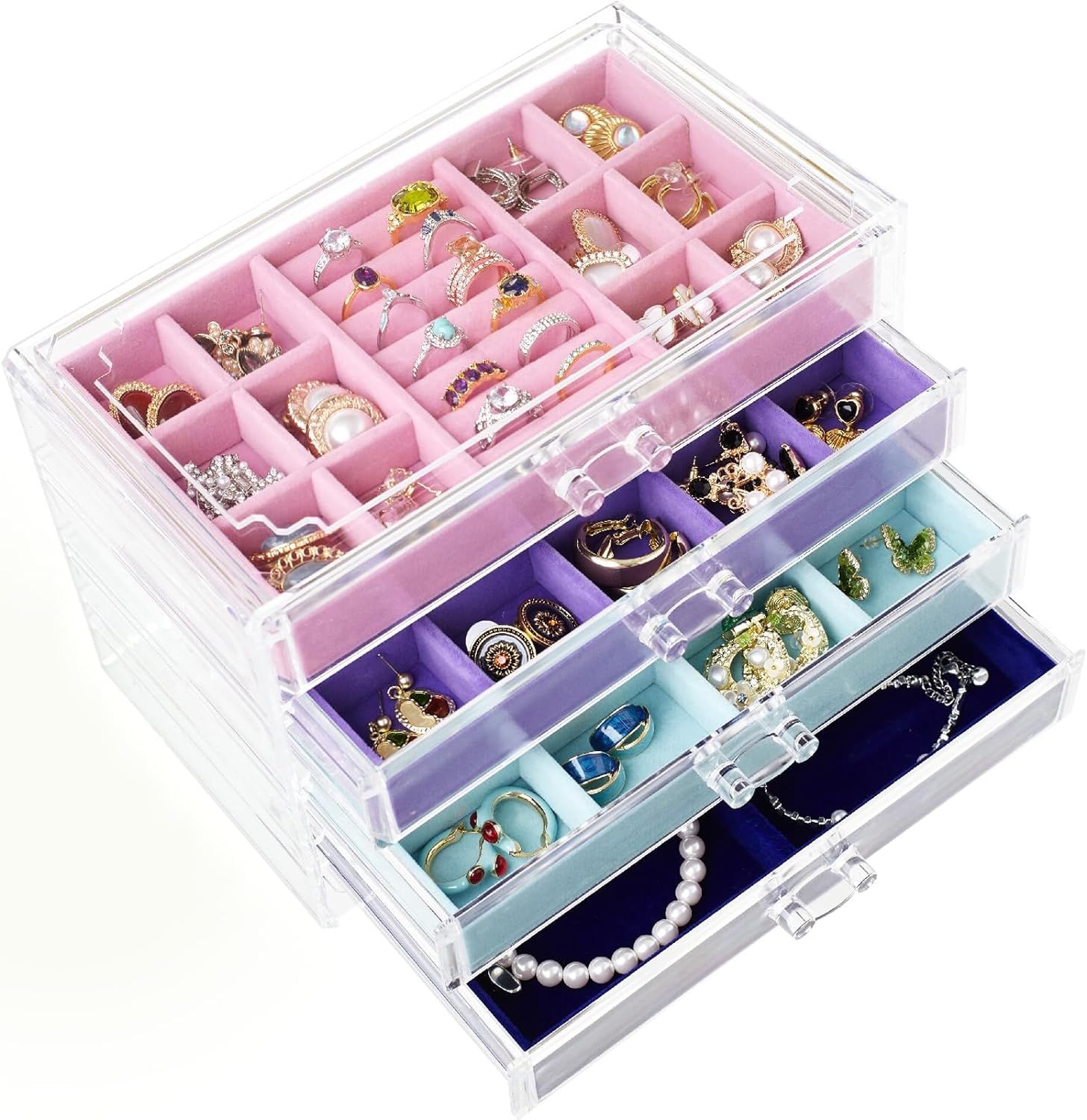 Color-Block Acrylic Jewelry Box 4 Drawer Earring Holder Organizer with Removable Velvet Dividers ... | Amazon (US)
