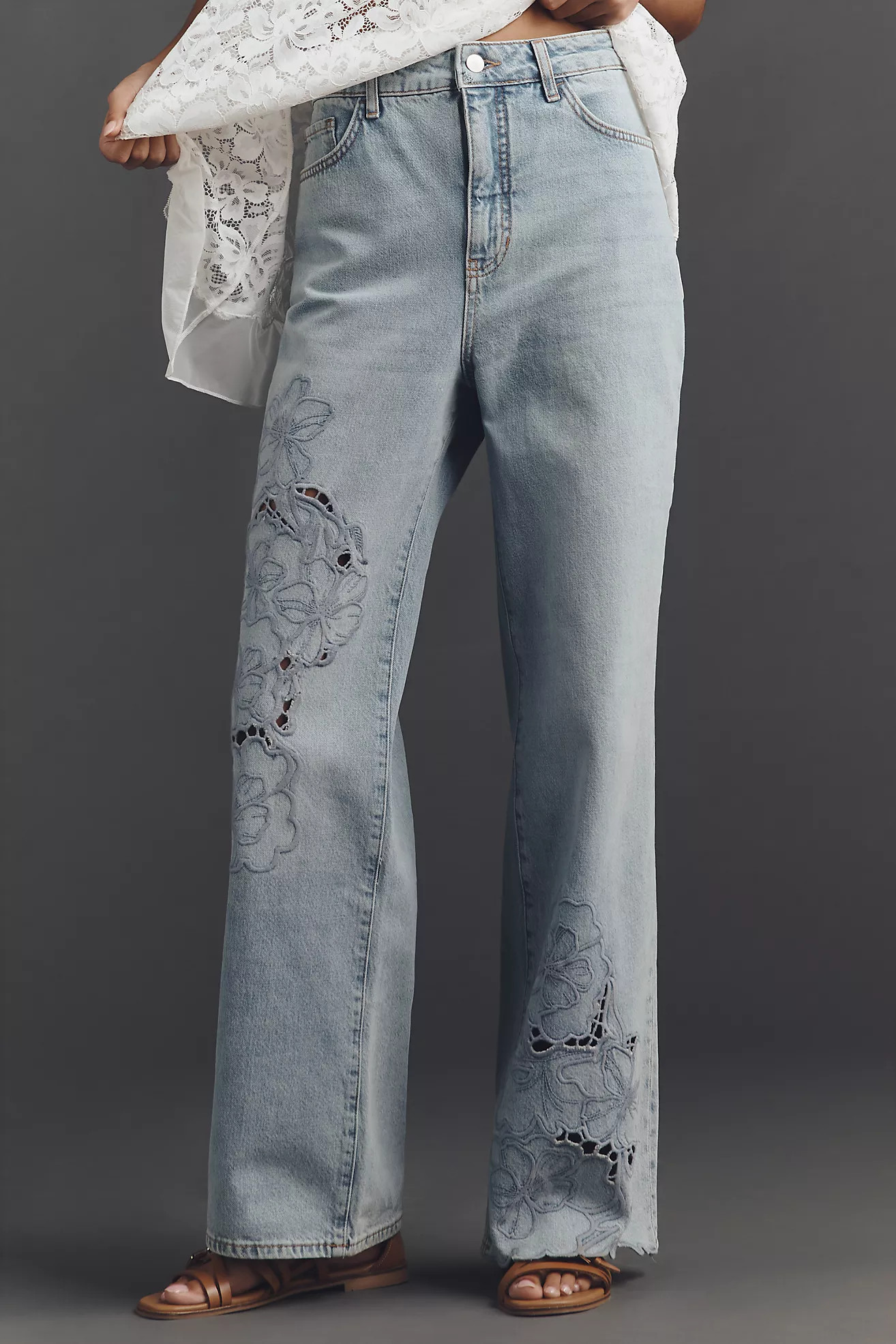 The Austyn High-Rise Wide-Leg Embroidered Jeans by Pilcro | Anthropologie (US)
