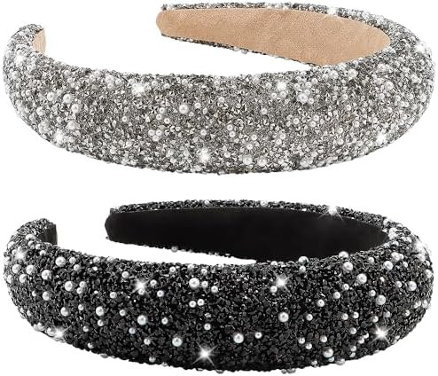 AHONEY 2 Pack Rhinestone Headband, Sequin Beaded Pearls Head Band Glitter Cute Headband Birthday ... | Amazon (US)