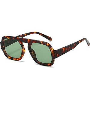 Retro 70s Square Aviator Sunglasses for Women Men Trendy Style Flat Frame Vintage Square Shades | Amazon (US)