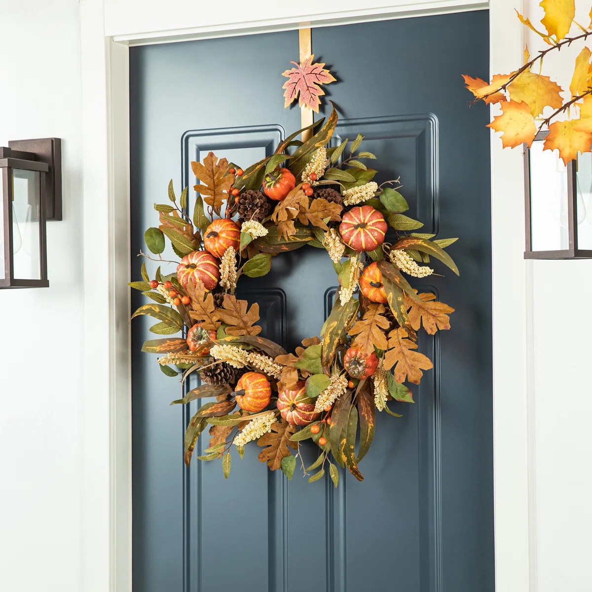 Primrue Fall Pumpkin Leaf Floral 24" Wreath | Birch Lane | Birch Lane