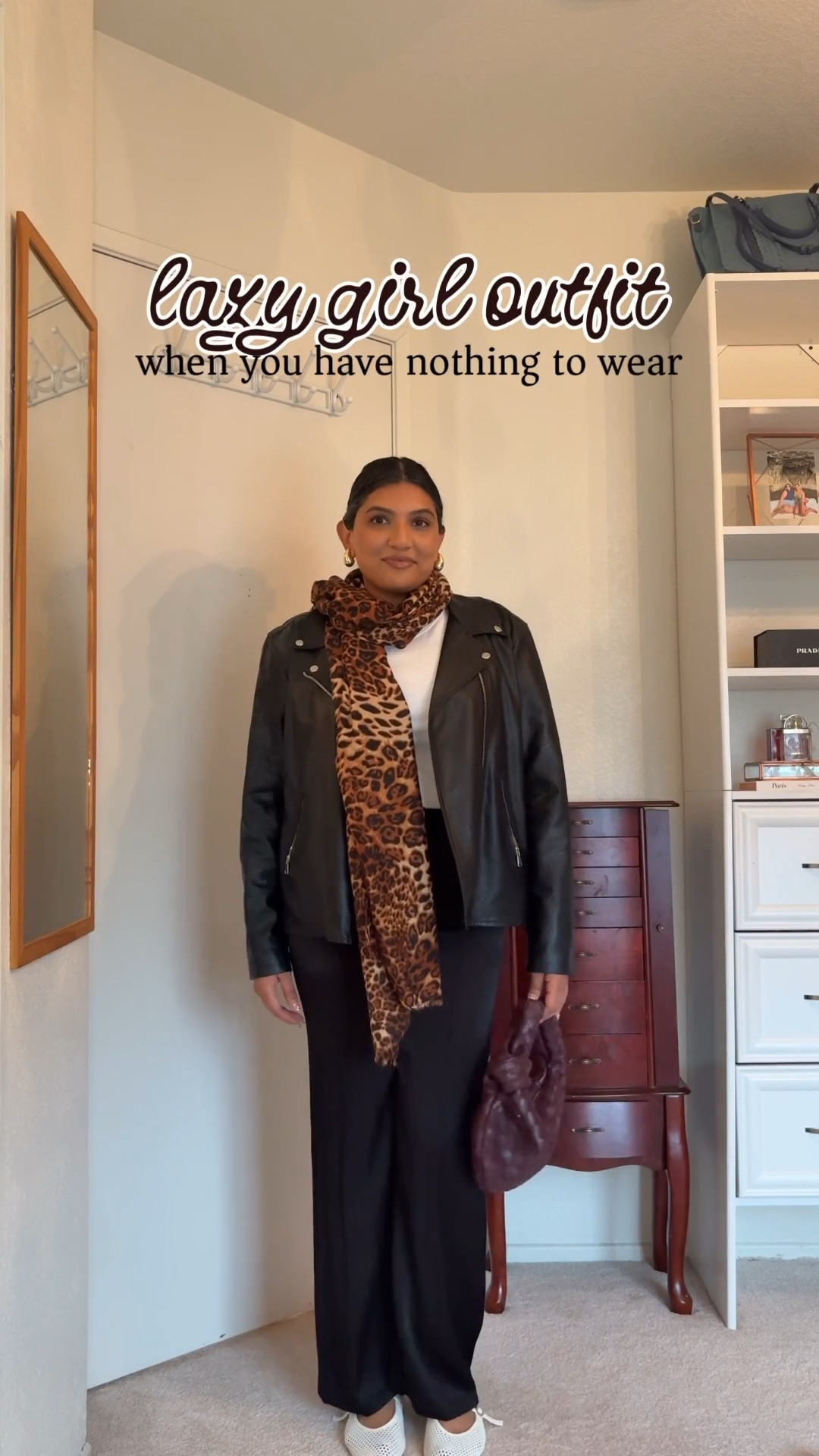 Casual outfit, black satin pants, leather jacket, Target finds, flats, leopard print, basic outfits, white tee, whore shirts

#LTKMidsize #LTKootd #LTKSeasonal