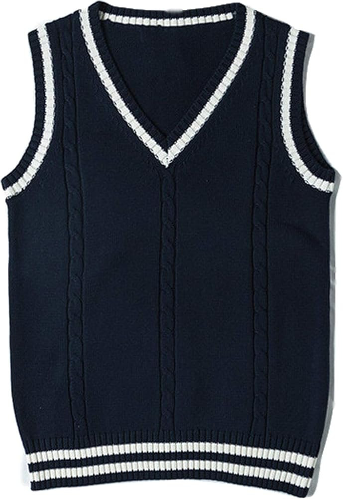 Gihuo Women's Vintage Slim V Neck Sweater Vest Uniform Cable Knit Sleeveless Sweater | Amazon (US)