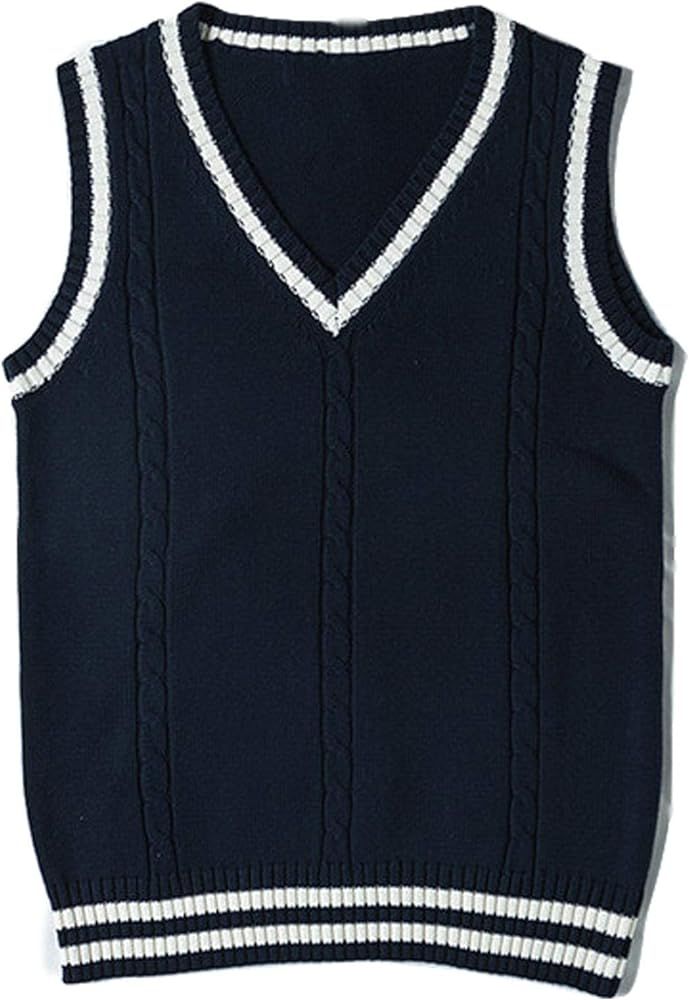 Gihuo Women's Vintage Slim V Neck Sweater Vest Uniform Cable Knit Sleeveless Sweater | Amazon (US)