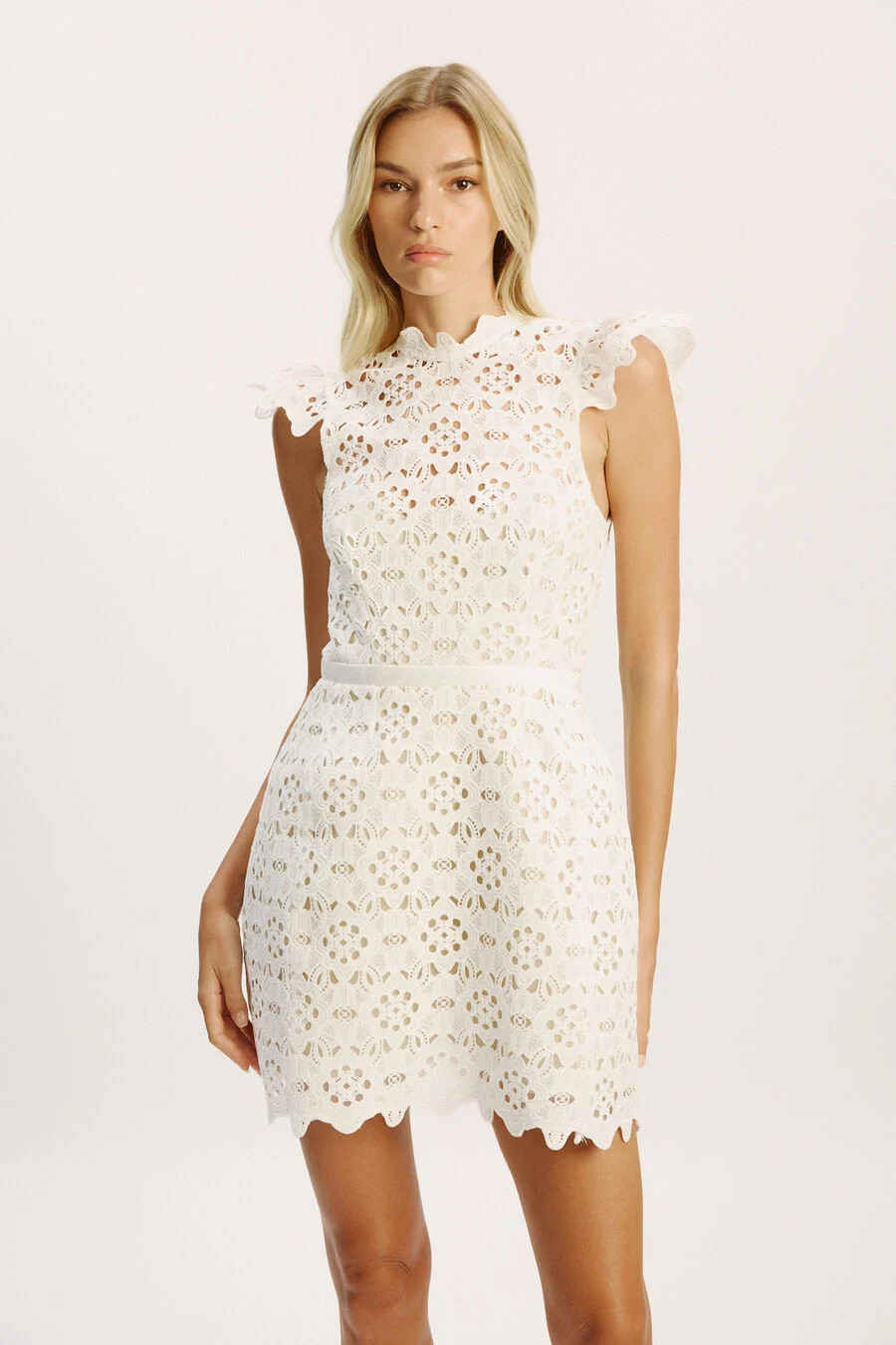 rowen hourglass lace dress in orchid white | Bardot (US)