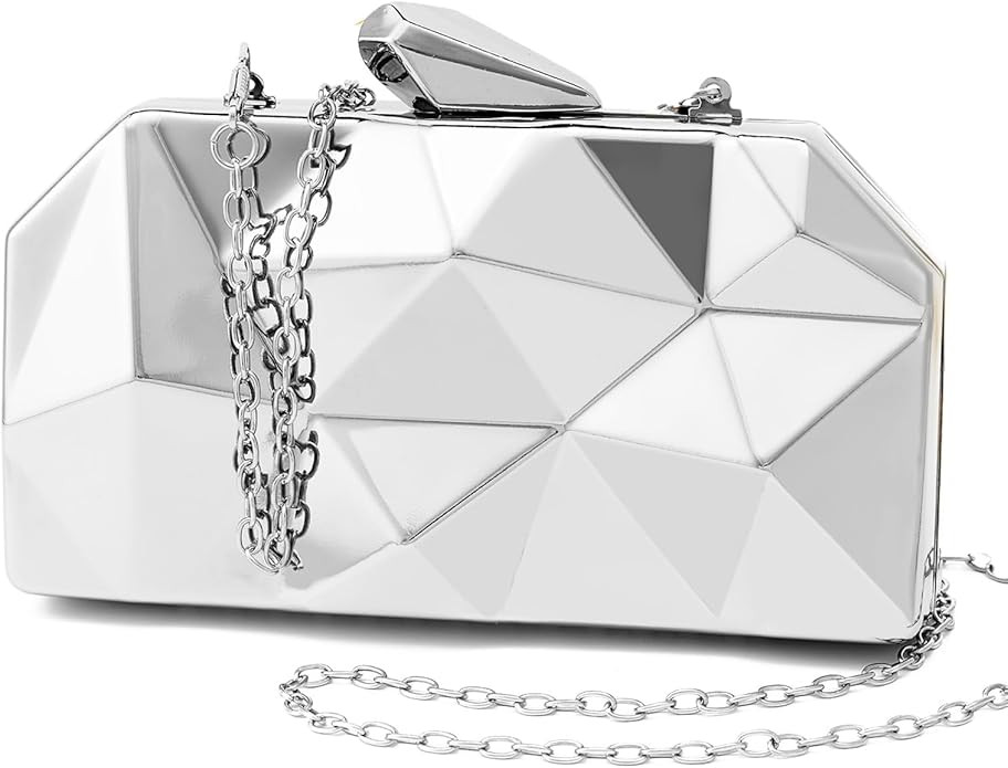 Women Lattice Pattern Metal Evening Clutch Bag,Geometric Evening Clutch Purse Handbag With Chain ... | Amazon (US)